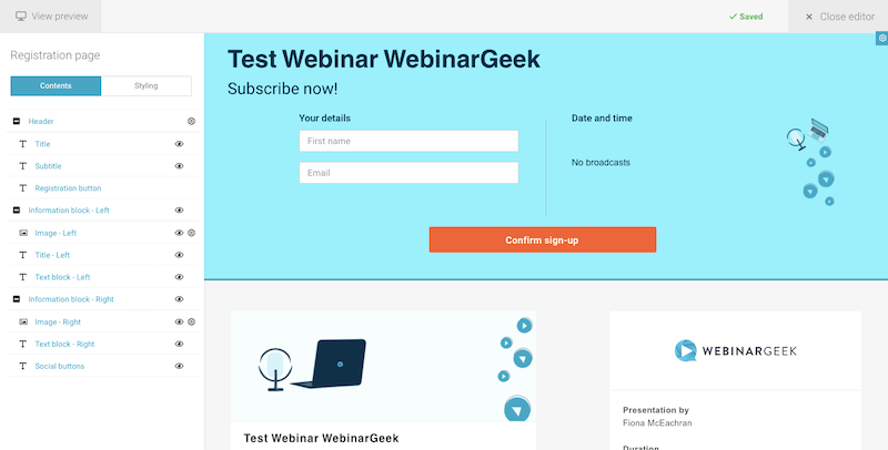 WebinarGeek Registration Design